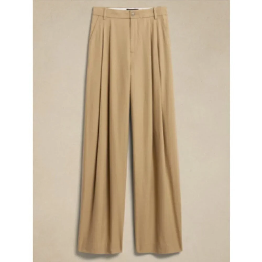 Banana Republic LENA Linen WIDE LEG Black PLEATED Pants Size 10 #629205 RT$140